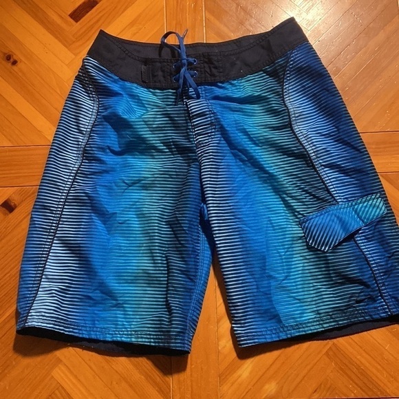 Nike Other - Mens Nike Navy Blue & Blue Horizontal Striped Swim Trunks in Size 32 [EXCELLENT]